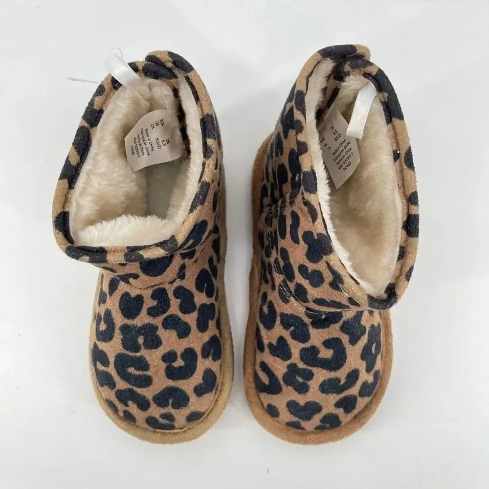 H&M Toddler Leopard Print Faux Suede Fluffy-Lined Ankle Boots Size 8.5 NWT
